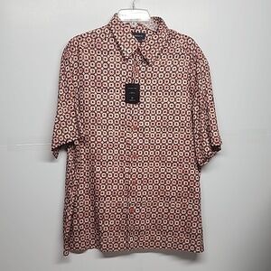 Claiborne sz XL cool pattern orange black short sleeve button-down shirt